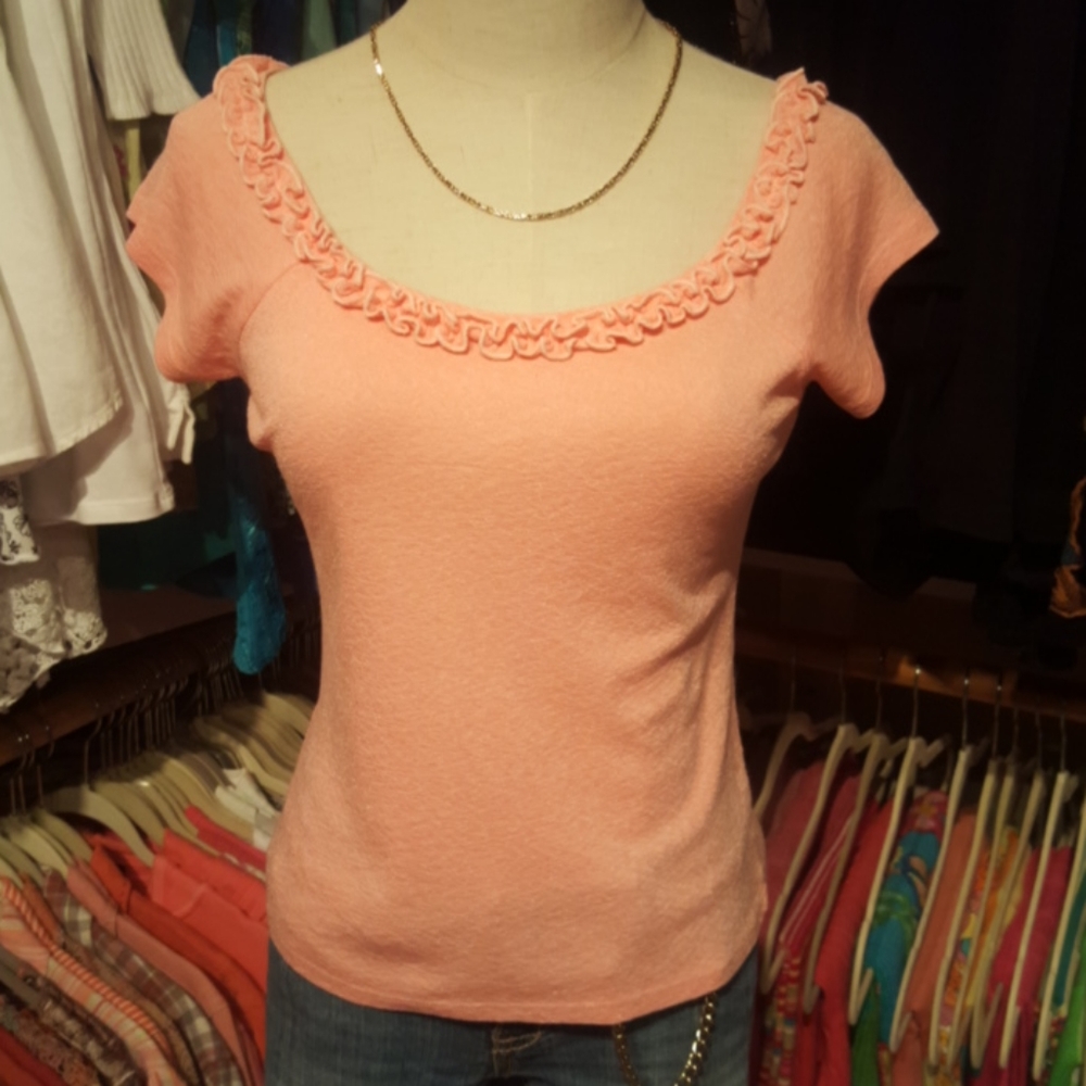 FRESH PRODUCE ♡ Sweetly Gathered Shimmering Cotton Candy Pink Short Sleeve Top M